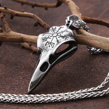 Load image into Gallery viewer, Skhek Vintage Stainless Steel Odin Crow Skull Necklace For Men Punk Viking Crow Compass Necklace Pendant Men Fashion Jewelry Gift