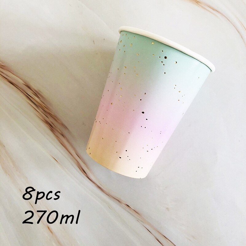 1 Set Disposable Rainbow Party Tableware Round Flat Rainbow Paper Cup Paper Towel Party Supplies Birthday Wedding Decoration
