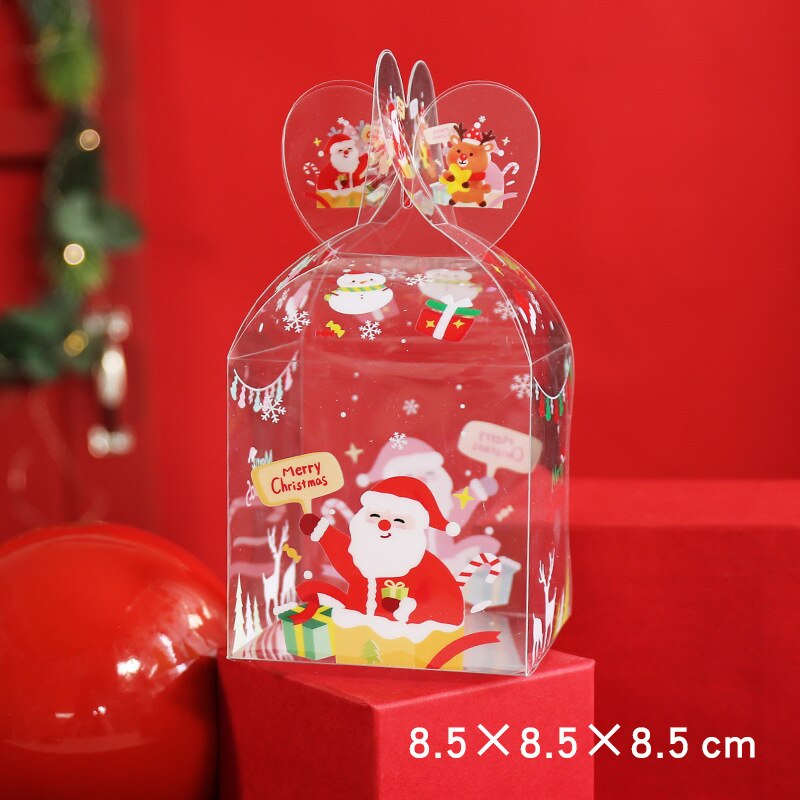 10pcs/set PVC Transparent Candy Box Christmas Decoration Gifts Box Packaging Santa Claus Snowman Elk Reindeer Candy Apple Boxes