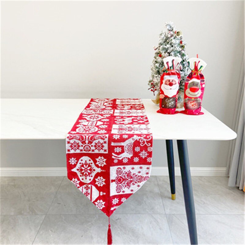 Christmas Gift 33x180CM Christmas Table Cloth Dining Table Runner Red Xmas Tree Elk Plaid Printed Cover For New Year Party Christmas Decoration