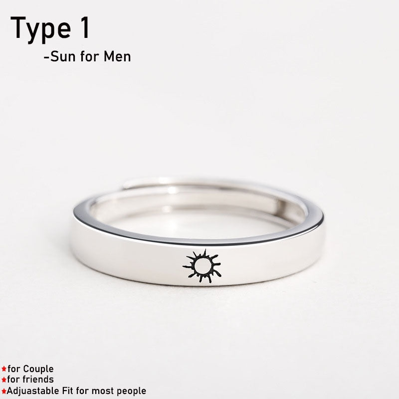 Skhek Sun Moon Couple Rings Open Adjustable Ring Eachother Lover Couple Rings Wedding Jewlery Ring Friends Gift Fit for Most Women Men