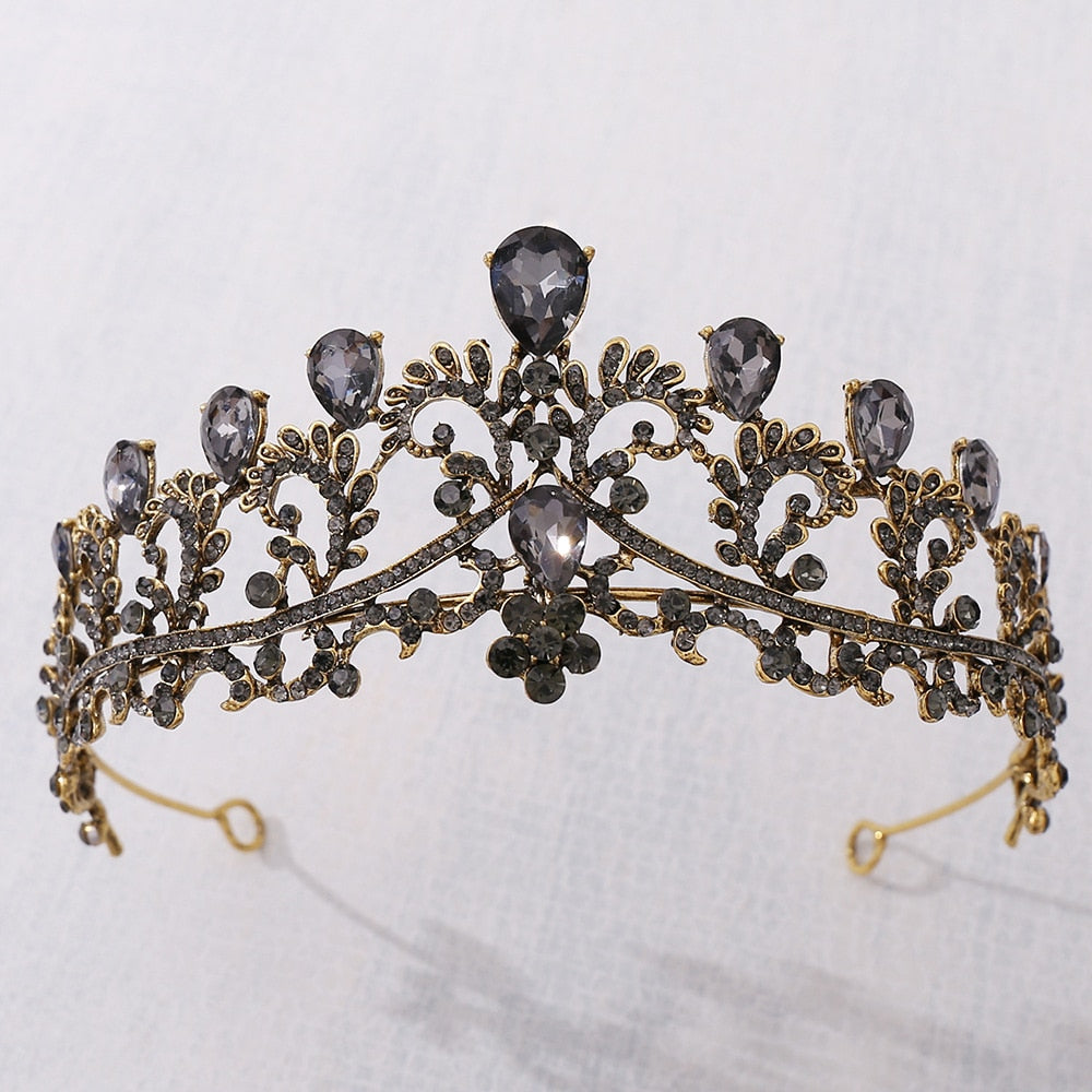 Baroque Black Crystal Pearl Bridal Tiaras Crown Rhinestone Pageant Diadem Bride Headband Wedding Hair Accessories Tiara De Noiva