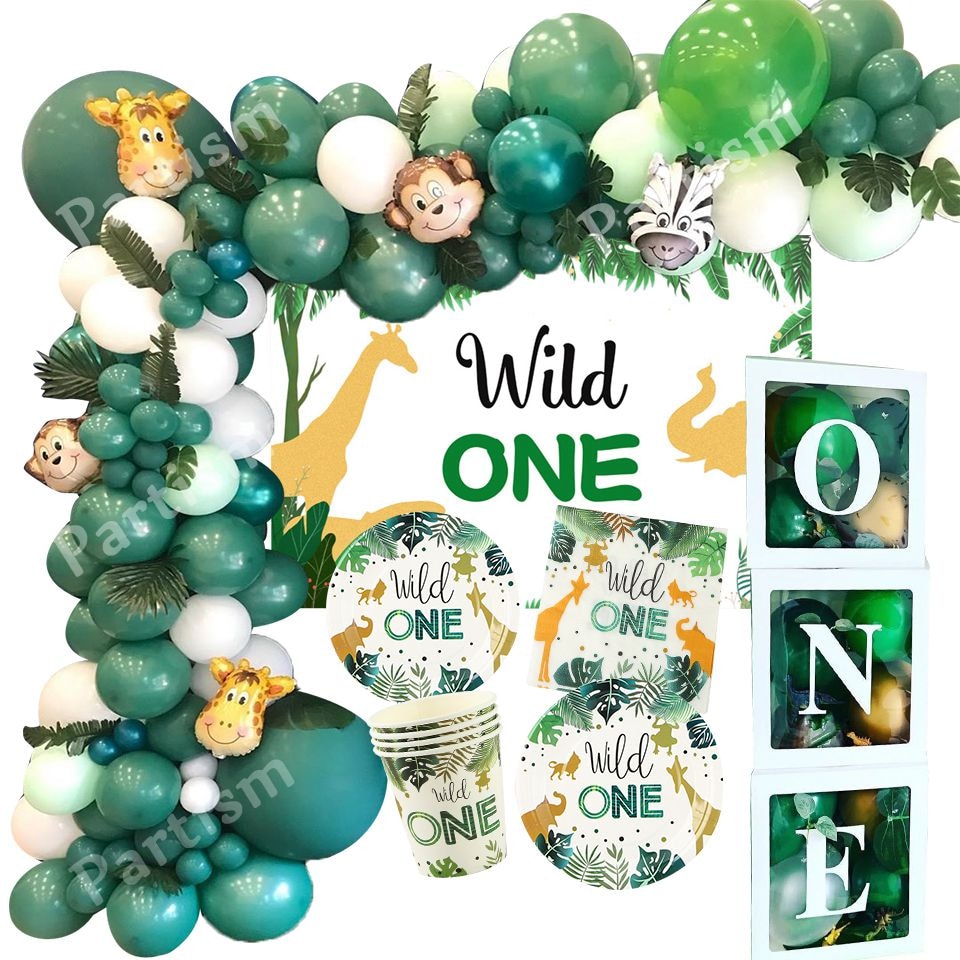 New! Wild One Birthday Party Balloons Jungle Safari Party Forest Decoration Kids First 1st Birthday Safari Jungle Party Supplies