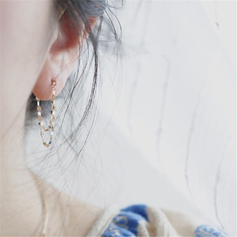 Sterling Alloy European Geometric Chain Tassel Earrings For Women Simple Temperament Goddess Jewelry Accessories Gift