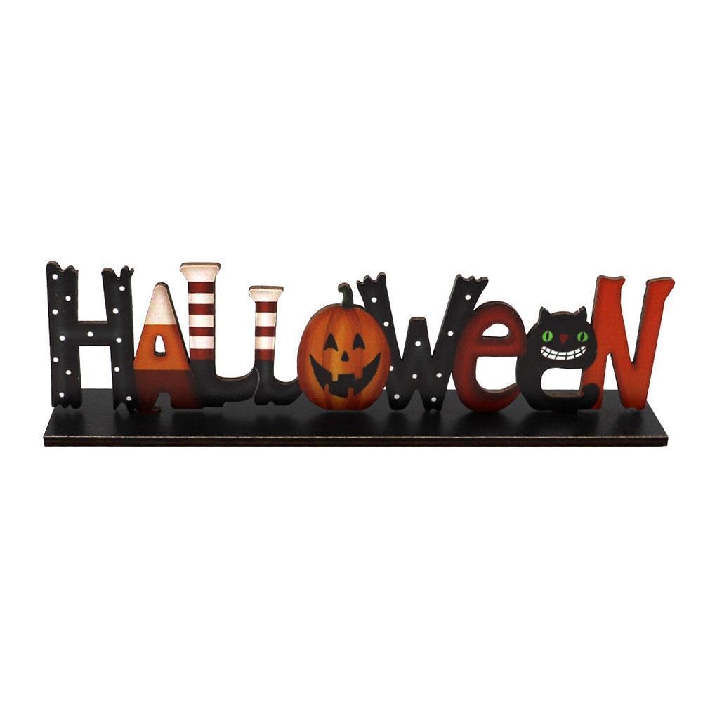 SKHEK Halloween Letters Wooden Table Decoration Cartoon Pumpkin Cat Boots Sign Backdrop Rustic Farmhouse Holiday Party Tier Tray