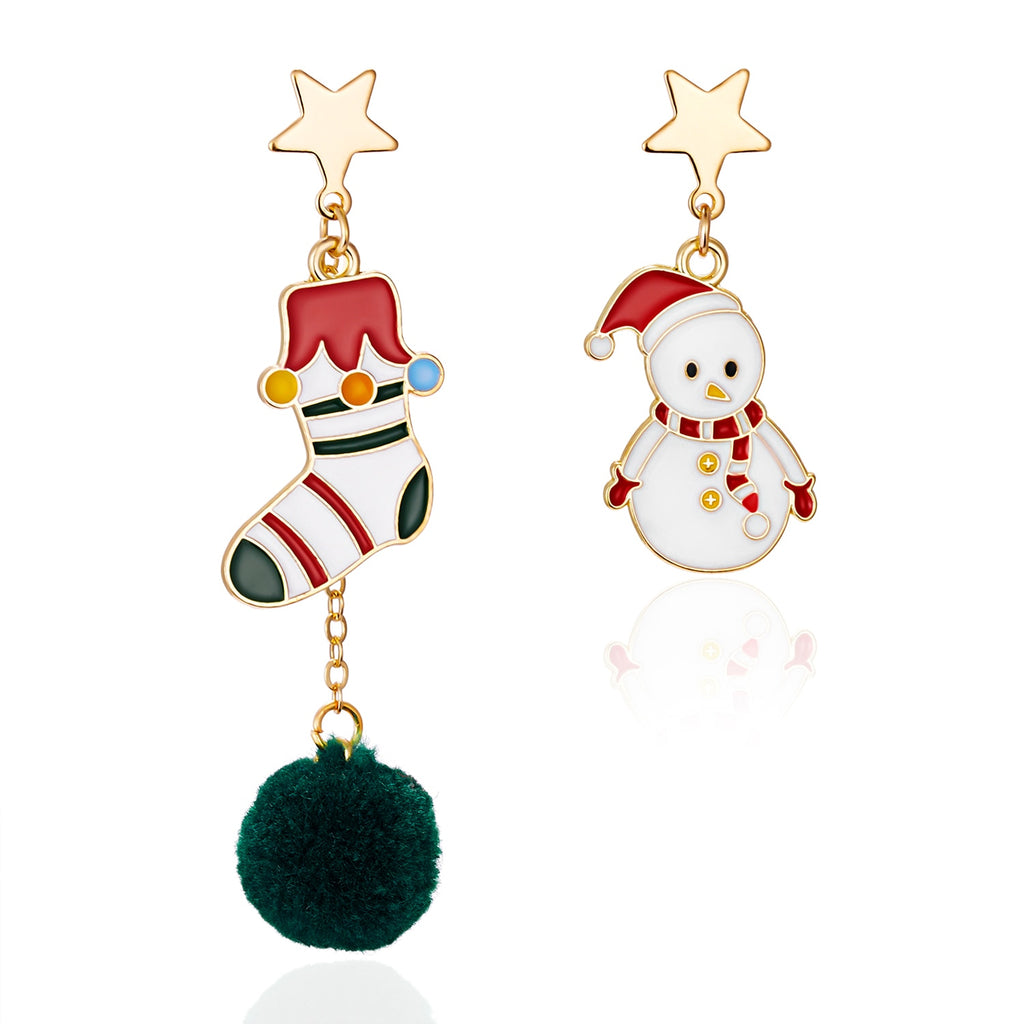 Christmas Gift Creative Kawaii Bear Santa Claus Deer Asymmetric Earrings For Women Cute Snowman Baby Earrings Christmas Jewelry New Year Gifts