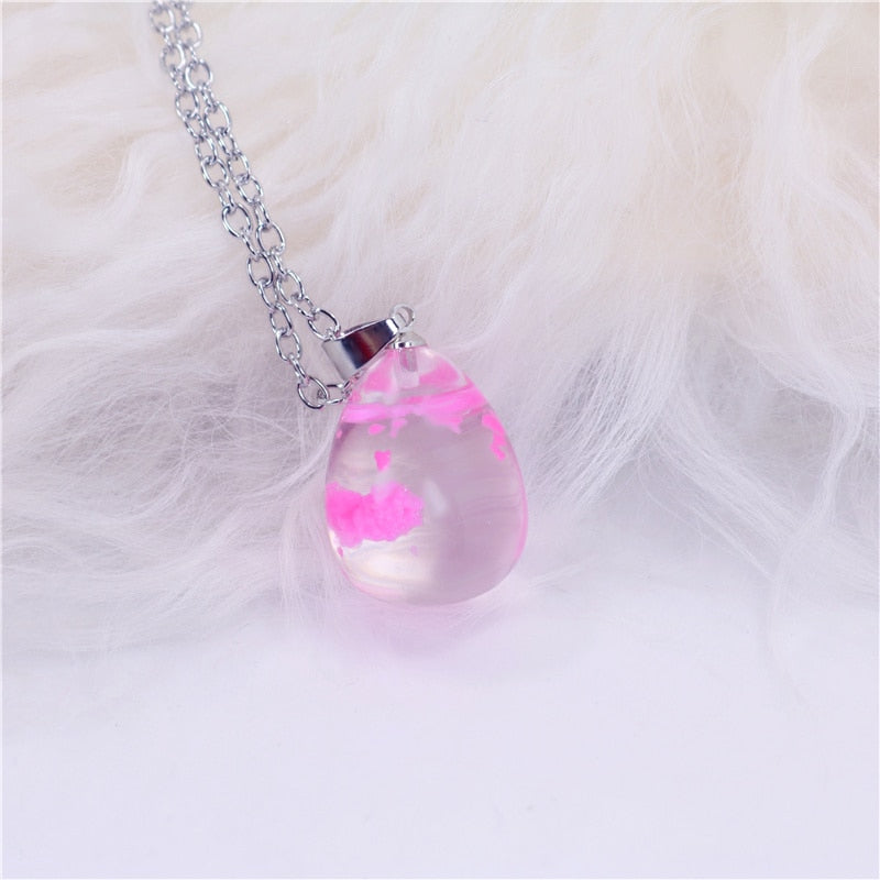 Skhek Chic Transparent Resin Rould Ball Moon Pendant Necklace Women Blue Sky White Cloud Chain Necklace Fashion Jewelry Gifts for Girl