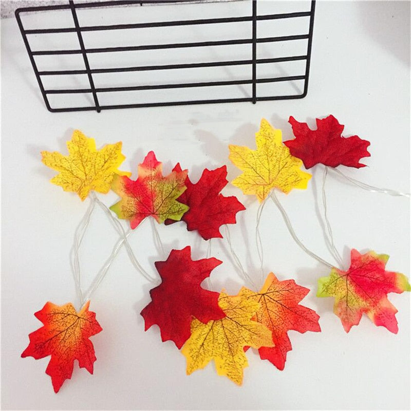 Christmas Gift 10/20LED Halloween Decor Artificial Autumn Maple Leaves Garland Led Fairy Lights for Christmas Decoration Thanksgiving DIY Party