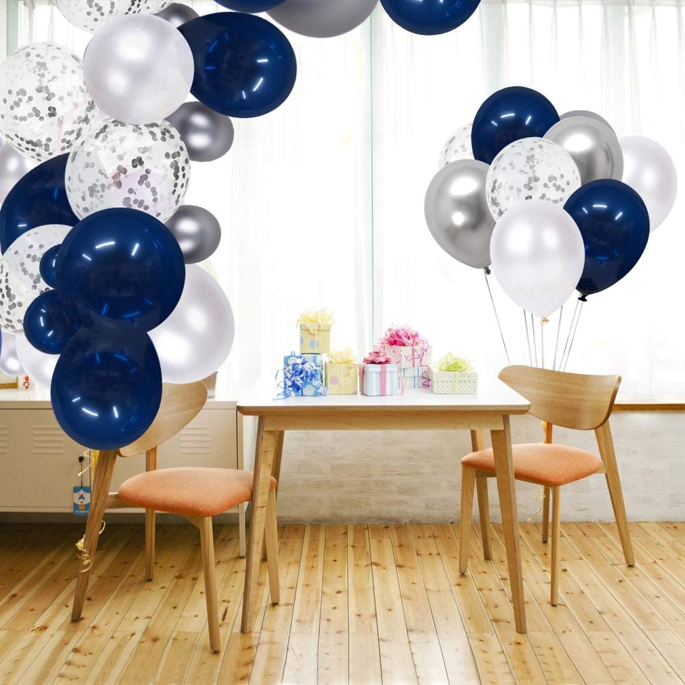 110 pcs Nave Blue White Silver  Balloons Garland Kit Arch for Royal Baby Shower Wedding Birthday Party DIY Decoration
