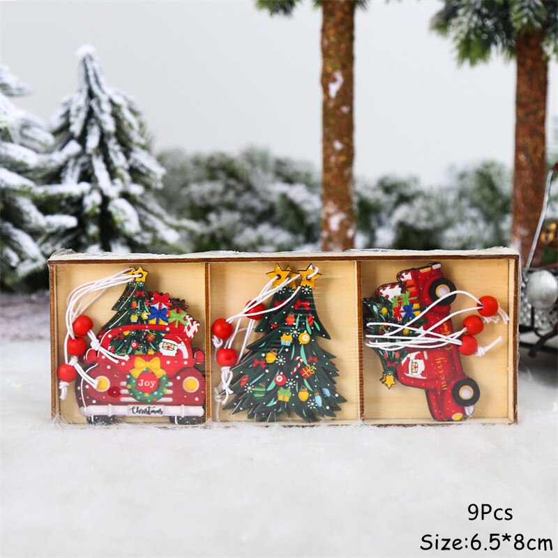 Christmas Gift 9Pcs/Set Navidad 2021 New Year 2022 Gift Christmas Gnomes Wooden Pendant Ornaments Xmas Christmas Decorations for Home Noel Deco
