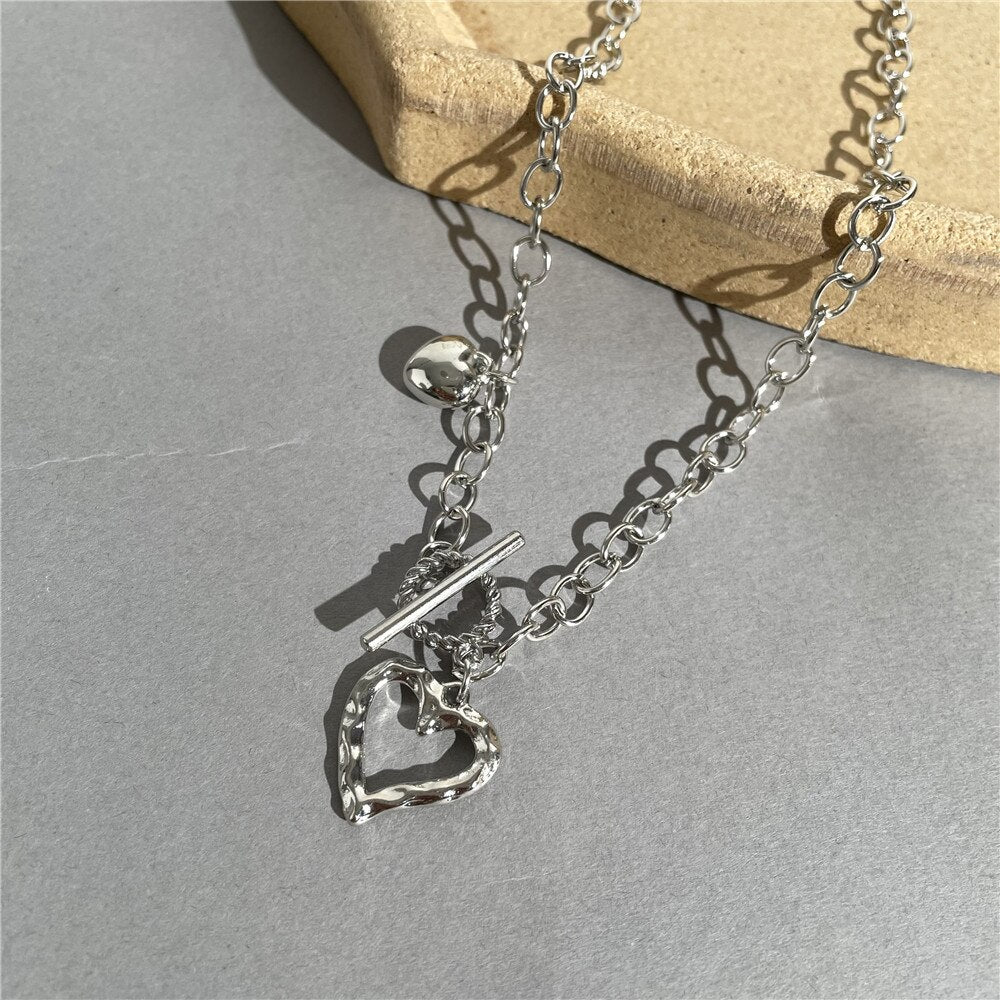Skhek Kpop Heart Chain Choker Necklace For Women collar Goth Necklaces Aesthetic Jewellery Christmas Party Girl halloween New Chocker