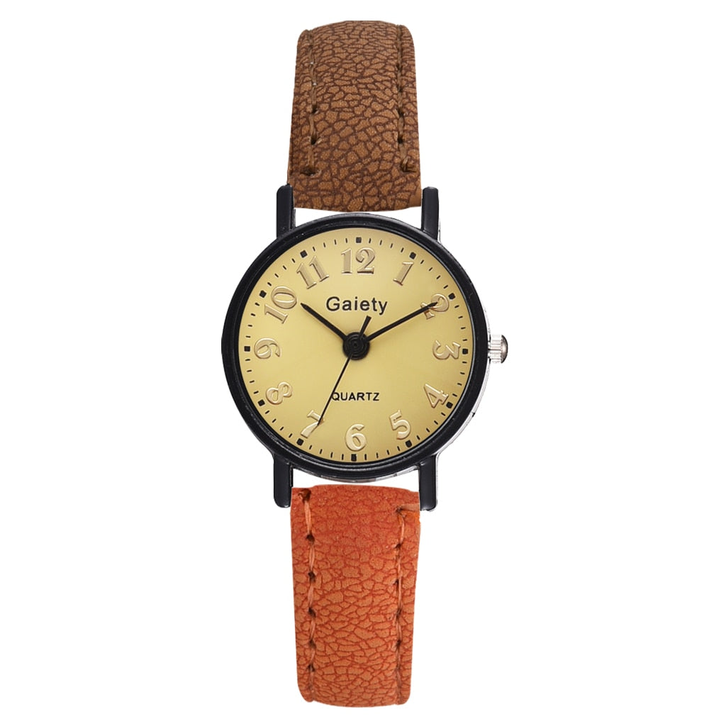 Christmas Gift Gaiety Brand Retro Brown Women Watches Qualities Small Ladies Wristwatches Vintage Leather Bracelet Watch Fashion Female Clock