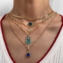 Load image into Gallery viewer, SKHEK New Fashion Blue Crystal Bear Gummy Pendant Necklace For Women Multi-Layer Gold Color Snake Chain Metal Link Necklace Jewelry