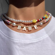 Load image into Gallery viewer, Skhek Personalized Letter Name Pearl Shell Beaded Choker Necklace For Women Custom Initial Alphabet Polymer Clay Bead Necklace Jewelry