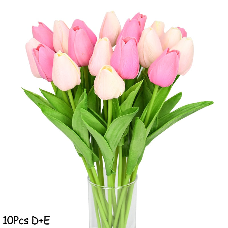 10PCS Tulip Artificial Flower Real Touch Artificial Bouquet Fake Flower for Wedding Decoration Flowers Home Garen Decor