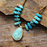 Skhek Back to School Unique Natural Stones Amazonite Pendant Necklace Women Exquisite Jaspers Charm Beaded Choker Necklace OL Jewelry Gifts
