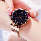 Christmas Gift Luxury Women Watches Fashion Elegant Magnet Buckle Rose Gold Ladies Wristwatch Starry Sky Roman Numeral Girl Gift Clock