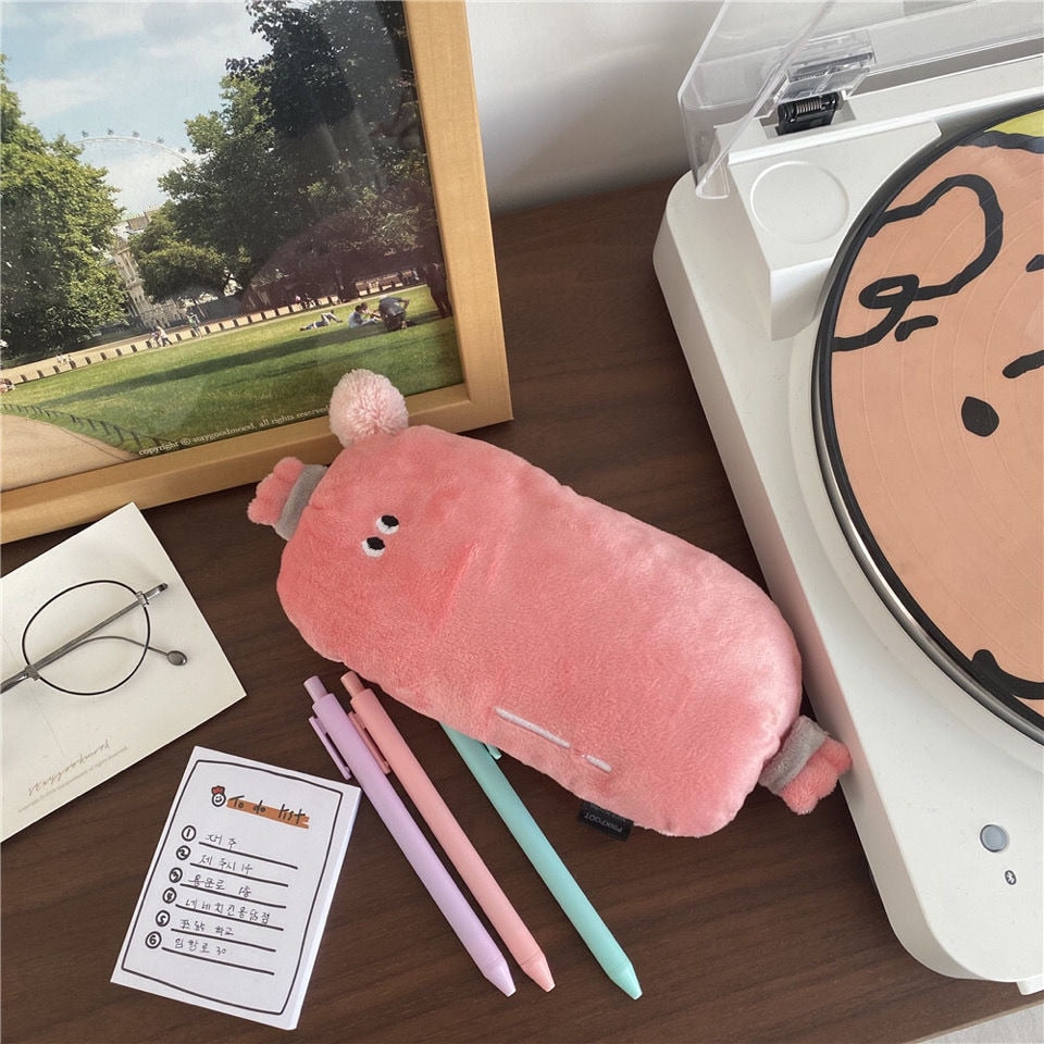 Skhek Back to School Cute Plush Hot Dog Bacon Pencil Case Student Stationery Storage Bag Kawaii School Supplies Back To School Cute Cartoon Bag