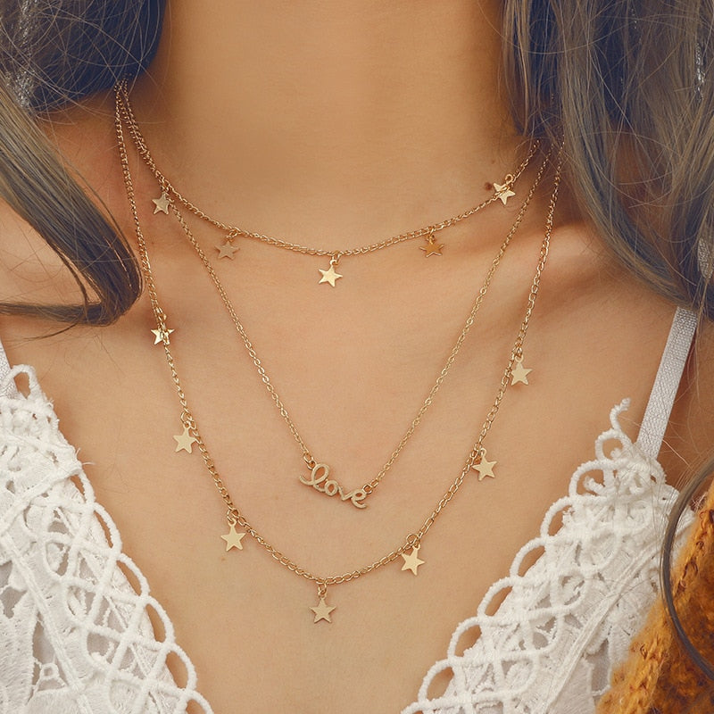 30 Styles Boho New Fashion Star Moon Multi-layer Alloy Necklace Female Charm Jewelry Tassel Necklace Set Mother Girlfriend Gift