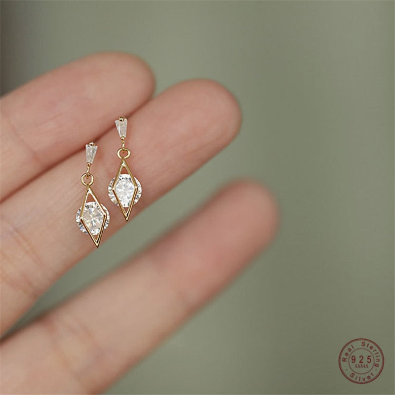 Skhek Sterling Alloy  Korean Diamond Hollow Stud Earrings Women Crystal Tassels Light Luxury Sexy Party Jewelry Gift