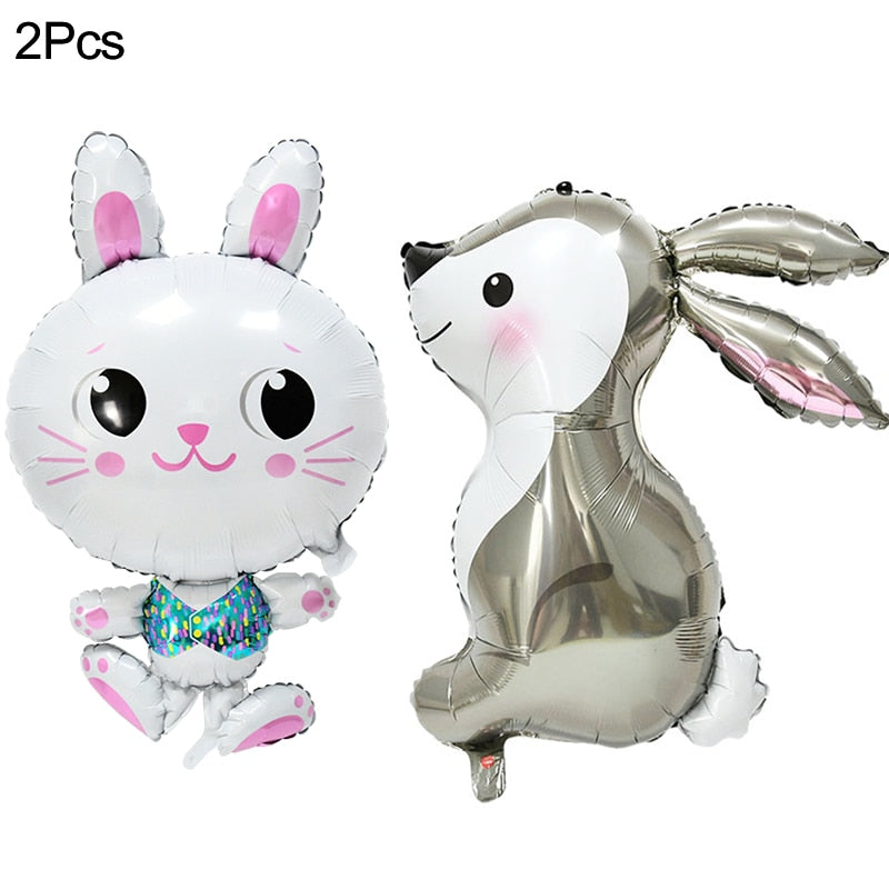 2pcs Gray Rabbit Foil Balloon Long Ears Bunny Forest Jungle Animal Helium Globos Baby Shower Easter Birthday Party Decorations