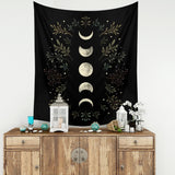 Vintage Moon Phase Wall Hanging Tapestry Mooonlight Green Olive Leaf Black Tapestries Boho Room Wall Decor Home Decoration Wall