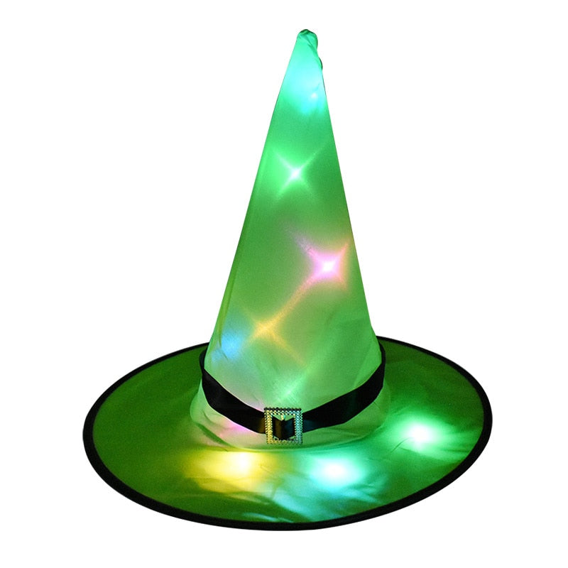 SKHEK Halloween 1Pcs Halloween Witch Hat With LED Light Glowing Witches Hat Hanging Halloween Decor Suspension Tree Glowing Hat For Kids