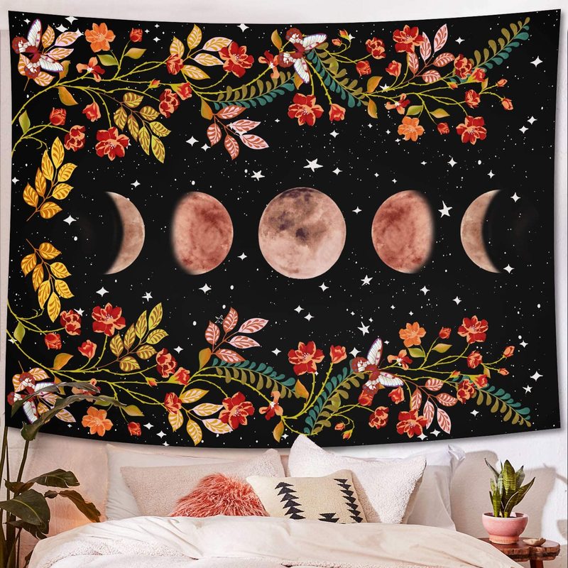 Psychedelic Moon Starry Tapestry Flower Wall Hanging Room Sky Carpet Dorm Tapestries Art Home Decoration Accessories