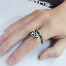 Load image into Gallery viewer, Skhek Vintage Fashion Gothic Punk Ancient Dragon Men Jewelry Opening Ring Thai Silver Boyfriend Gift Party