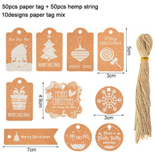 Load image into Gallery viewer, 48/50Pcs Merry Christmas Kraft Paper Tags DIY Handmade Gift Wrapping Paper Labels Santa Claus Hang Tag Ornaments New Year Decor