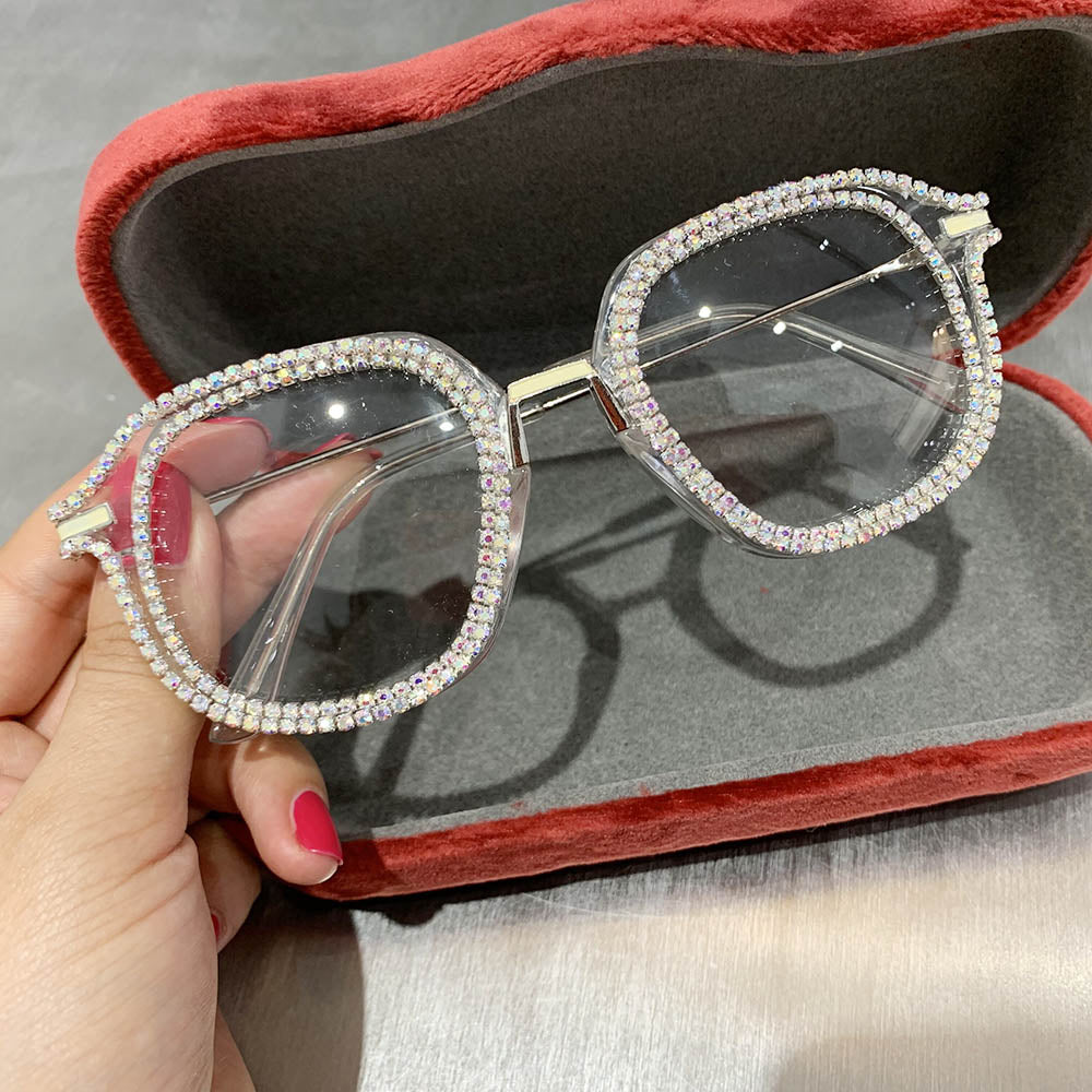 Skhek Myopia Hyperopia Women Sunglasses Vintage Clear Lens Glasses Ladies Luxury Rhinestone Eyeglasses Men Optical Shades