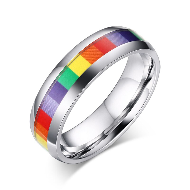 Rainbow Lesbian Rings silver color Stainless Steel Lgbt Pride Ring 6m Width