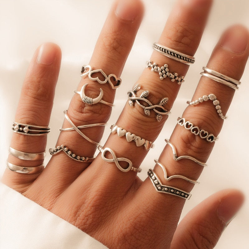 Skhek Moon Star Matching Rings for Women Anillos Mujer Gold Ring Set Bagues Girls Anillo Bohemian Jewellery Slytherin Accessories