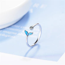 Load image into Gallery viewer, Christmas Gift New Creative Beautiful Sweet Blue Fishtail 925 Sterling Silver Jewelry Fashion Fish Crystal Personality Opening Rings R070