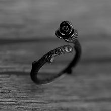 Load image into Gallery viewer, Skhek European and American gun black plated rose flower ring female jewelry switch adjustable ring