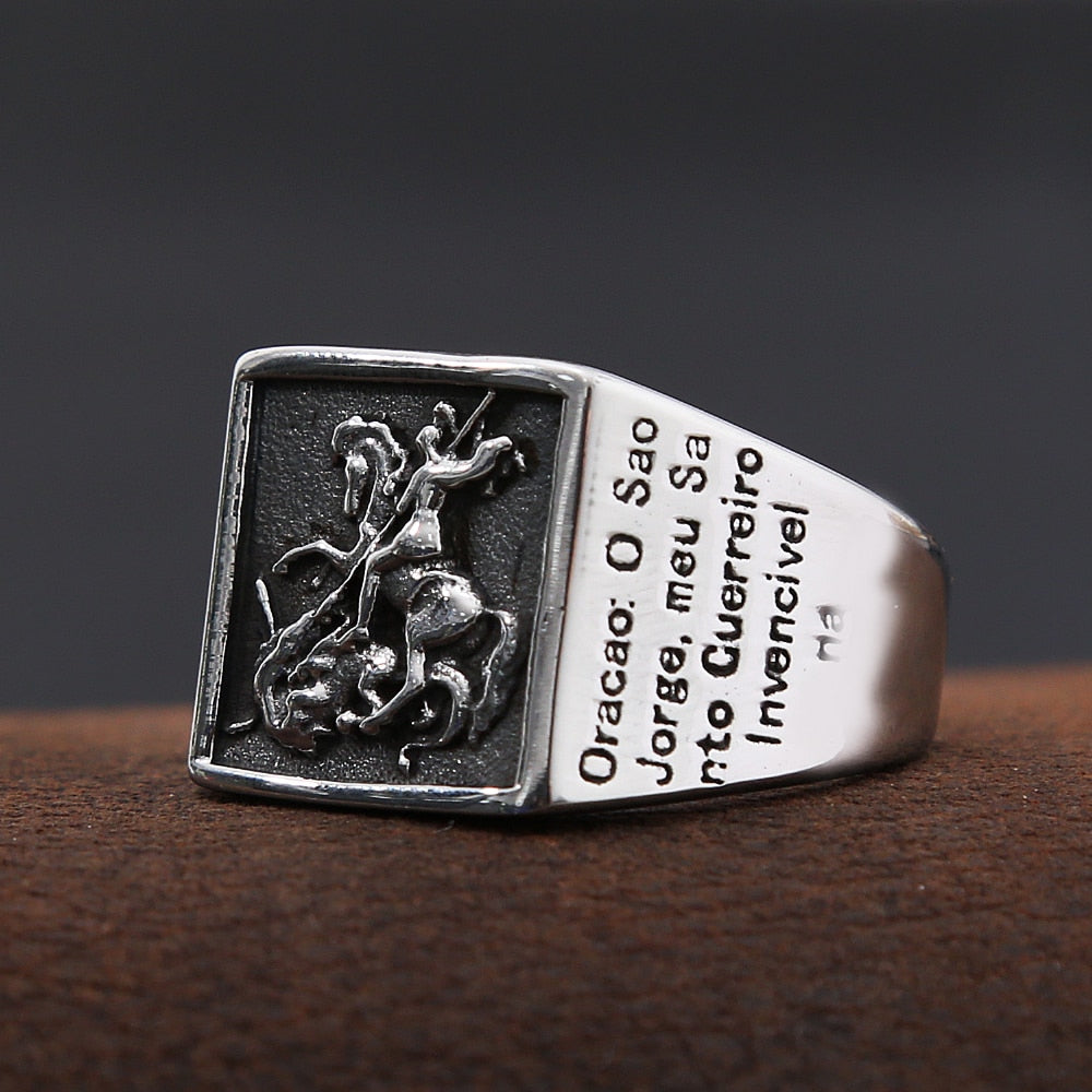 Skhek Vintage Stainless Steel Saint Michael Protective Ring Mens Punk Roman Paladin Badge Biker Ring Jewelry Free Shipping