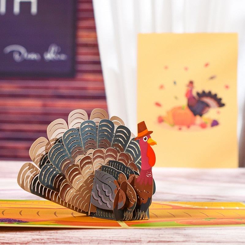 Pop Up Thanksgiving Day Turkey Card 3D Fall Give Thanks Greeting Cards Birthday Gift