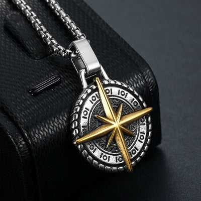 Skhek Chain Cool fashion 316 Stainless Steel North Viking Pendant Mens Compass Necklace Boyfriend Gift 246