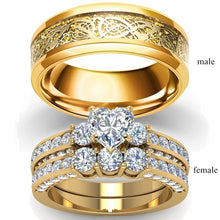 Load image into Gallery viewer, Skhek Fashion Jewelry Lover&#39;s Ring Wedding Gold-Color Women Heart Zircon Rings Set Vintage Dragon Stainless Steel Men Ring