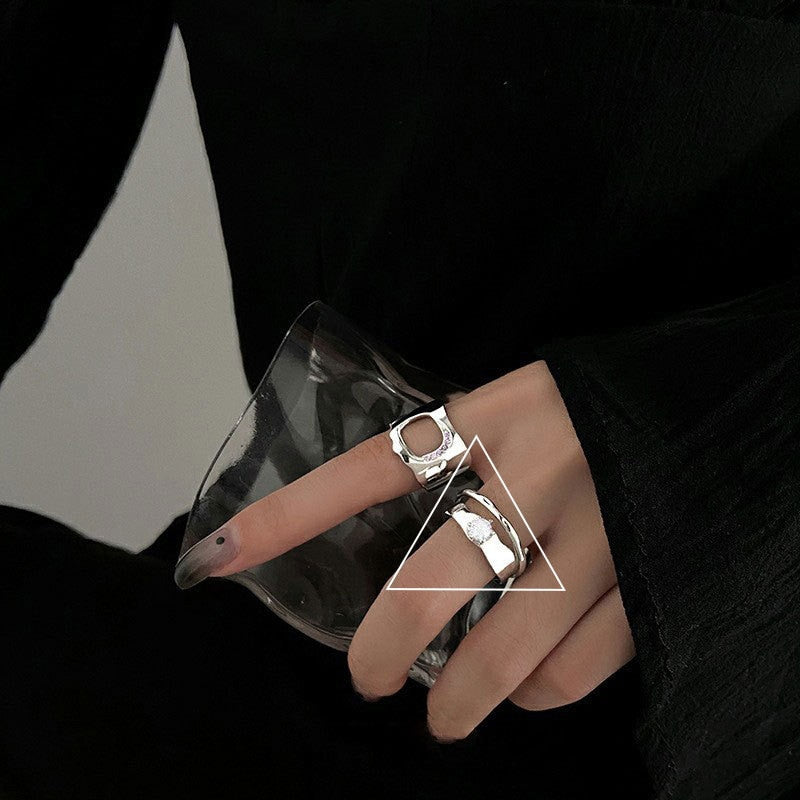 SKHEK 2022 New Kpop Retro Punk Gothic Silver Color Irregular Geometry Heart Metal Ring For Women Men Girls Party Grunge Y2k Jewelry