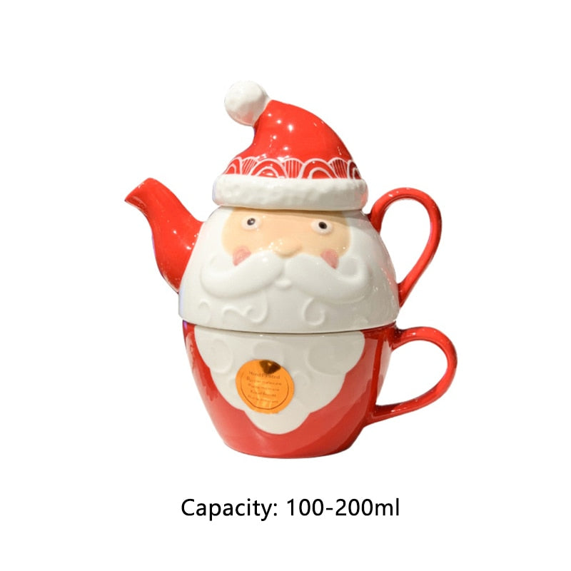 LadyCC Christmas Season Cartoon Creative Santa Claus Teapot Cup Kit Separable Ceramic Teapot