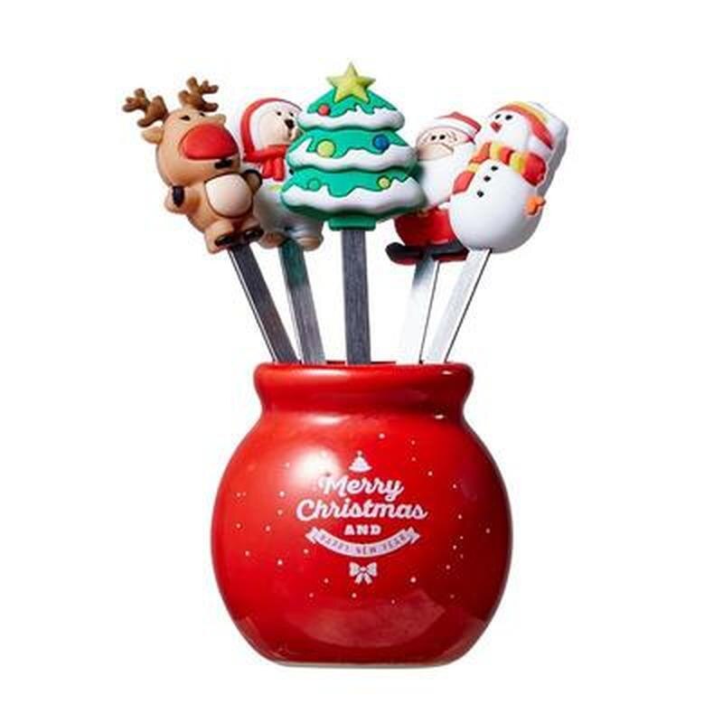 5Pcs Christmas Fruit Mini Forks Christmas Party Table Decorations Cartoon Children Snack Cake Dessert Fruit Bento Lunches Forks