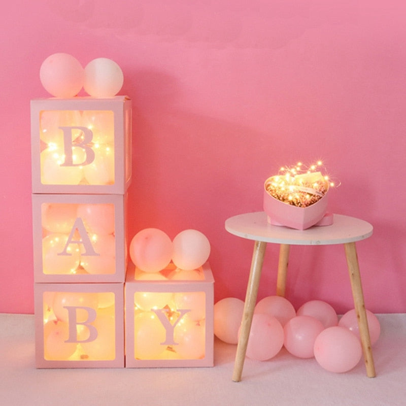 DIY 26 Letter Balloons Box Transparent Name Box First 1st Birthday Party Decor Macaron Balloons Box Baby Shower Balloons Supply