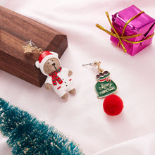 Load image into Gallery viewer, Christmas Gift Asymmetrical Star Bear Irregular Plush Ball Drop Earrings For Women Christmas Fashion Cute Santa Clause Deer Earring Jewelry