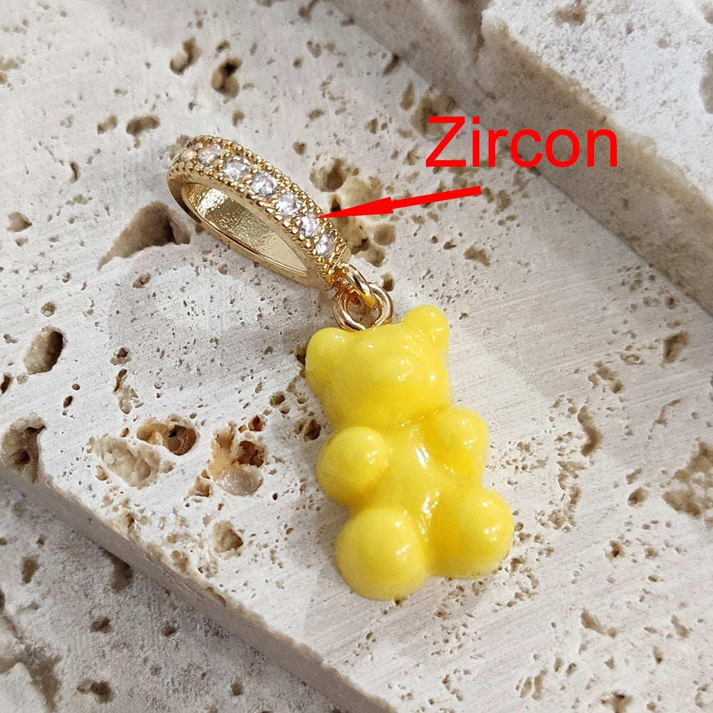 SKHEK Luxury Zircon Candy Colors Gummy Bear Charm Bracelets For Women Shiny Crystal Tennis Chain Bracelet On Hand Jewelry Party Gift
