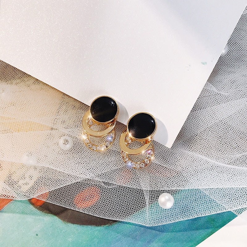 Skhek Korean Earings Crystal Pearl Tassel Earrings Geometric Pendant Bride Wedding Jewelry Gift Earrings For Women
