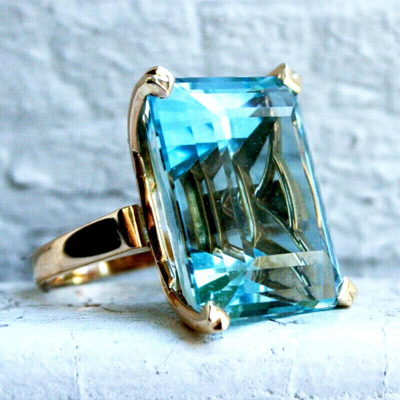 Skhek Large CZ Stone Women Cocktail Party Club Ring Accessories Square Blue Crystal Lady Wedding Date Engagement Love Token Ring