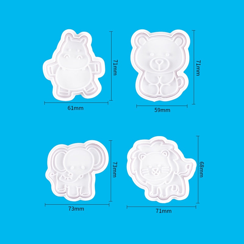 4PCS/SET DIY Dinosaur Cookie Mold Food Grade Plastic Animal Biscuit Cutter Jungle Party Baking Tools Birthday Cupcake Supplies