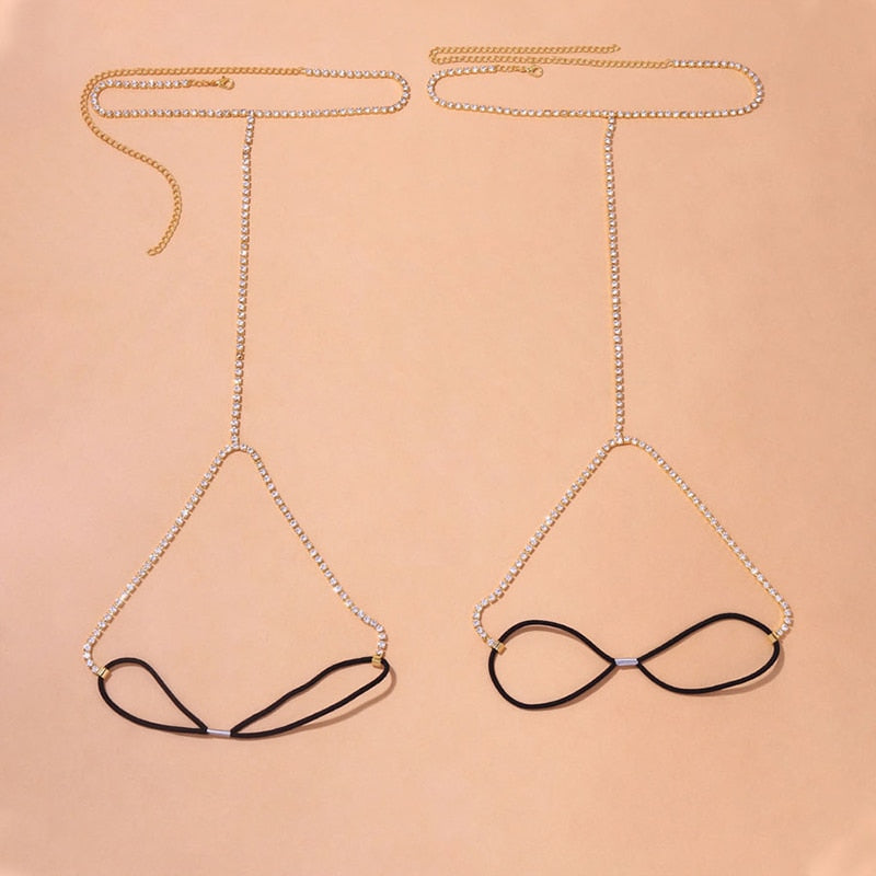 Skhek 2Pcs/Set Fashion Simple Sexy Rhinestone Leg Chain For Women Double Row Beach Thigh Chain Crystal Bikini Body Jewelry