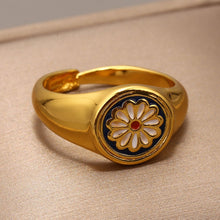 Load image into Gallery viewer, Bohemian Vintage Daisy Flower Rings for Women Enamel Ink Blue Simplicity Carved Opening Adjustable Minimalist Ring Free Shipping